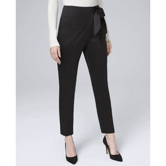 WHITE HOUSE BLACK MARKET Bow-Belt Satin Tapered Ankle Pants Size 8 - Picture 1 of 10